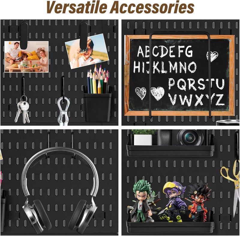 AKTOP Peg Board Wall Organizer 4-Pack – 12"x12" Black Pegboard Combination Kit with 13 Accessories for Wall, Plastic Peg Board Panels for Home, Office, Garage Tool Storage & Craft Room - Image 5